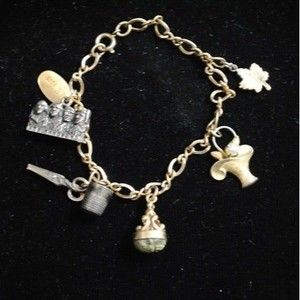 Vintage JC&Co Gold-filled Sterling Charm Bracelet Scarab Fob Sewing Mt. Rushmore